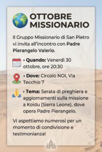 Ottobre missionario: serata con Padre Pierangelo Valerio